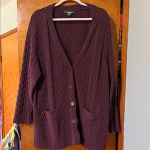 Terra & Sky Plum Cable Knit Button-Front Cardigan